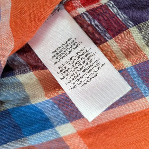 Lauren Ralph Lauren Black Label Orange Plaid Linen Button Down Shirt - Mediun - Picture 4 of 7